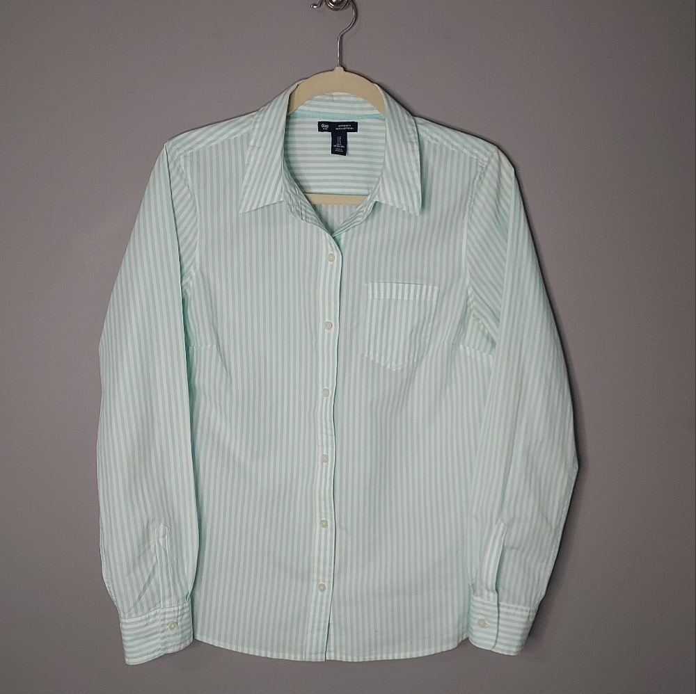 Gap, size SM, mint green & white, long sleeve cotton shirt